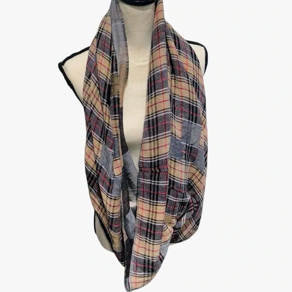 Simonetta Plaid Infinity Cotton Scarf One Size